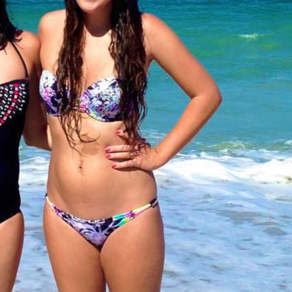 Victoria Secret neon floral Strappy Strapless Bikini Set with rhinestones